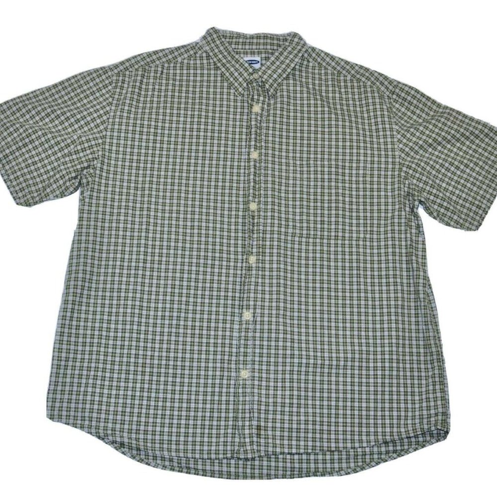 Old Navy Plaid Green Button Down Shirt Mens Sz L